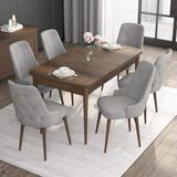 Canisa Concept Noa Serisi, 80X132 Açılabilir Mdf Masa, Barok Ahşap Desenli Mutfak Masa Takımı, 6 Sandalye - Gri