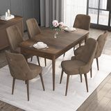Canisa Concept Noa Serisi, 80X132 Açılabilir Mdf Masa, Barok Ahşap Desenli Mutfak Masa Takımı, 6 Sandalye - Kahverengi