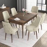 Canisa Concept Noa Serisi, 80X132 Açılabilir Mdf Masa, Barok Ahşap Desenli Mutfak Masa Takımı, 6 Sandalye - Krem