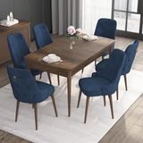 Canisa Concept Noa Serisi, 80X132 Açılabilir Mdf Masa, Barok Ahşap Desenli Mutfak Masa Takımı, 6 Sandalye - Lacivert