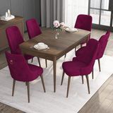Canisa Concept Noa Serisi, 80X132 Açılabilir Mdf Masa, Barok Ahşap Desenli Mutfak Masa Takımı, 6 Sandalye - Mürdüm