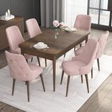 Canisa Concept Noa Serisi, 80X132 Açılabilir Mdf Masa, Barok Ahşap Desenli Mutfak Masa Takımı, 6 Sandalye - Pembe