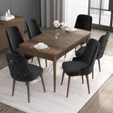 Canisa Concept Noa Serisi, 80X132 Açılabilir Mdf Masa, Barok Ahşap Desenli Mutfak Masa Takımı, 6 Sandalye - Siyah