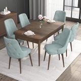 Canisa Concept Noa Serisi, 80X132 Açılabilir Mdf Masa, Barok Ahşap Desenli Mutfak Masa Takımı, 6 Sandalye - Su Yeşili