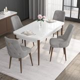 Canisa Concept Noa Serisi, 80X132 Açılabilir Mdf Masa, Beyaz Masa Ceviz Ayak Masa Takımı, 4 Sandalye - Gri