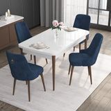 Canisa Concept Noa Serisi, 80X132 Açılabilir Mdf Masa, Beyaz Masa Ceviz Ayak Masa Takımı, 4 Sandalye - Lacivert
