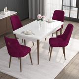 Canisa Concept Noa Serisi, 80X132 Açılabilir Mdf Masa, Beyaz Masa Ceviz Ayak Masa Takımı, 4 Sandalye - Mürdüm