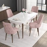 Canisa Concept Noa Serisi, 80X132 Açılabilir Mdf Masa, Beyaz Masa Ceviz Ayak Masa Takımı, 4 Sandalye - Pembe
