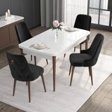 Canisa Concept Noa Serisi, 80X132 Açılabilir Mdf Masa, Beyaz Masa Ceviz Ayak Masa Takımı, 4 Sandalye - Siyah