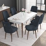 Canisa Concept Noa Serisi, 80X132 Açılabilir Mdf Masa, Beyaz Masa Ceviz Ayak Masa Takımı, 6 Sandalye - Antrasit