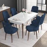 Canisa Concept Noa Serisi, 80X132 Açılabilir Mdf Masa, Beyaz Masa Ceviz Ayak Masa Takımı, 6 Sandalye - Lacivert