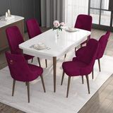 Canisa Concept Noa Serisi, 80X132 Açılabilir Mdf Masa, Beyaz Masa Ceviz Ayak Masa Takımı, 6 Sandalye - Mürdüm