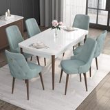 Canisa Concept Noa Serisi, 80X132 Açılabilir Mdf Masa, Beyaz Masa Ceviz Ayak Masa Takımı, 6 Sandalye - Su Yeşili