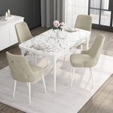 Canisa Concept Noa Serisi, 80X132 Açılabilir Mdf Masa, Beyaz Mermer Desen Mutfak Masa Takımı, 4 Sandalye - Krem