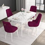 Canisa Concept Noa Serisi, 80X132 Açılabilir Mdf Masa, Beyaz Mermer Desen Mutfak Masa Takımı, 4 Sandalye - Mürdüm