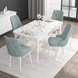 Canisa Concept Noa Serisi, 80X132 Açılabilir Mdf Masa, Beyaz Mermer Desen Mutfak Masa Takımı, 4 Sandalye - Su Yeşili