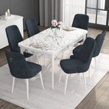 Canisa Concept Noa Serisi, 80X132 Açılabilir Mdf Masa, Beyaz Mermer Desen Mutfak Masa Takımı, 6 Sandalye - Antrasit