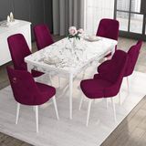 Canisa Concept Noa Serisi, 80X132 Açılabilir Mdf Masa, Beyaz Mermer Desen Mutfak Masa Takımı, 6 Sandalye - Mürdüm