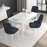 Canisa Concept Noa Serisi, 80X132 Açılabilir Mdf Masa, Beyaz Mutfak Masa Takımı, 4 Sandalye - Antrasit