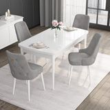 Canisa Concept Noa Serisi, 80X132 Açılabilir Mdf Masa, Beyaz Mutfak Masa Takımı, 4 Sandalye - Gri