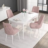 Canisa Concept Noa Serisi, 80X132 Açılabilir Mdf Masa, Beyaz Mutfak Masa Takımı, 4 Sandalye - Pembe