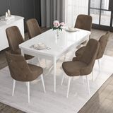 Canisa Concept Noa Serisi, 80X132 Açılabilir Mdf Masa, Beyaz Mutfak Masa Takımı, 6 Sandalye - Kahverengi