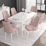 Canisa Concept Noa Serisi, 80X132 Açılabilir Mdf Masa, Beyaz Mutfak Masa Takımı, 6 Sandalye - Pembe