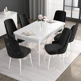 Canisa Concept Noa Serisi, 80X132 Açılabilir Mdf Masa, Beyaz Mutfak Masa Takımı, 6 Sandalye - Siyah