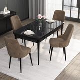 Canisa Concept Noa Serisi, 80X132 Açılabilir Mdf Siyah Mermer Desen Mutfak Masası Takımı, 4 Sandalye - Kahverengi