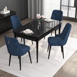 Canisa Concept Noa Serisi, 80X132 Açılabilir Mdf Siyah Mermer Desen Mutfak Masası Takımı, 4 Sandalye - Lacivert