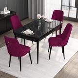 Canisa Concept Noa Serisi, 80X132 Açılabilir Mdf Siyah Mermer Desen Mutfak Masası Takımı, 4 Sandalye - Mürdüm