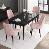 Canisa Concept Noa Serisi, 80X132 Açılabilir Mdf Siyah Mermer Desen Mutfak Masası Takımı, 4 Sandalye - Pembe