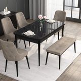 Canisa Concept Noa Serisi, 80X132 Benchli Açılabilir Mdf Siyah Mermer Desen Mutfak Masası Takımı 4 Sandalye 1 Bench - Cappuccino
