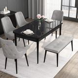 Canisa Concept Noa Serisi, 80X132 Benchli Açılabilir Mdf Siyah Mermer Desen Mutfak Masası Takımı 4 Sandalye 1 Bench - Gri