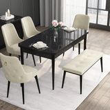 Canisa Concept Noa Serisi, 80X132 Benchli Açılabilir Mdf Siyah Mermer Desen Mutfak Masası Takımı 4 Sandalye 1 Bench - Krem