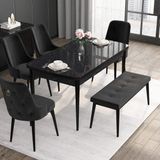 Canisa Concept Noa Serisi, 80X132 Benchli Açılabilir Mdf Siyah Mermer Desen Mutfak Masası Takımı 4 Sandalye 1 Bench