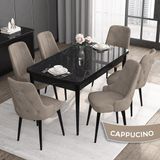 Canisa Concept Noa Serisi,80 x 132 cm Açılabilir Mdf Masa Takımı,siyah Mermer Desen Masa 6 Sandalye Gümüş Halkalı - Cappuccino