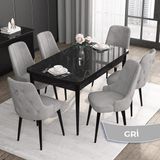 Canisa Concept Noa Serisi,80 x 132 cm Açılabilir Mdf Masa Takımı,siyah Mermer Desen Masa 6 Sandalye Gümüş Halkalı - Gri