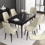 Canisa Concept Noa Serisi,80 x 132 cm Açılabilir Mdf Masa Takımı,siyah Mermer Desen Masa 6 Sandalye Gümüş Halkalı - Krem