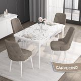 Canisa Concept Noa Serisi,80 x 132 cm Açılabilir Mdf Masa,beyaz Mermer Desen Mutfak Masa Takımı, 4 Sandalye Gümüş Halkalı - Cappuccino