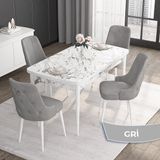 Canisa Concept Noa Serisi,80 x 132 cm Açılabilir Mdf Masa,beyaz Mermer Desen Mutfak Masa Takımı, 4 Sandalye Gümüş Halkalı - Gri
