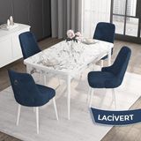 Canisa Concept Noa Serisi,80 x 132 cm Açılabilir Mdf Masa,beyaz Mermer Desen Mutfak Masa Takımı, 4 Sandalye Gümüş Halkalı - Lacivert