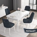 Canisa Concept Noa Serisi,80 x 132 cm Açılabilir Mdf Masa,beyaz Mutfak Masa Takımı,4 Sandalye Gümüş Halkalı - Antrasit