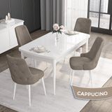 Canisa Concept Noa Serisi,80 x 132 cm Açılabilir Mdf Masa,beyaz Mutfak Masa Takımı,4 Sandalye Gümüş Halkalı - Cappuccino