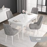 Canisa Concept Noa Serisi,80 x 132 cm Açılabilir Mdf Masa,beyaz Mutfak Masa Takımı,4 Sandalye Gümüş Halkalı - Gri