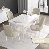 Canisa Concept Noa Serisi,80 x 132 cm Açılabilir Mdf Masa,beyaz Mutfak Masa Takımı,4 Sandalye Gümüş Halkalı - Krem