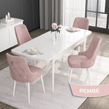 Canisa Concept Noa Serisi,80 x 132 cm Açılabilir Mdf Masa,beyaz Mutfak Masa Takımı,4 Sandalye Gümüş Halkalı - Pembe