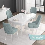 Canisa Concept Noa Serisi,80 x 132 cm Açılabilir Mdf Masa,beyaz Mutfak Masa Takımı,4 Sandalye Gümüş Halkalı - Su Yeşili