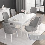 Canisa Concept Noa Serisi,80 x 132 cm Açılabilir Mdf Masa,beyaz Mutfak Masa Takımı,6 Sandalye Gümüş Halkalı - Gri