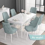 Canisa Concept Noa Serisi,80 x 132 cm Açılabilir Mdf Masa,beyaz Mutfak Masa Takımı,6 Sandalye Gümüş Halkalı - Su Yeşili